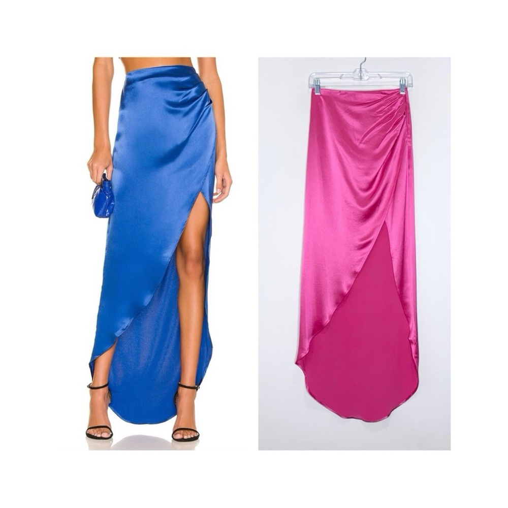 NEW NONChalant Label Kamila Skirt (Sz XS) Ruched Asymmetric Maxi Pink Satin